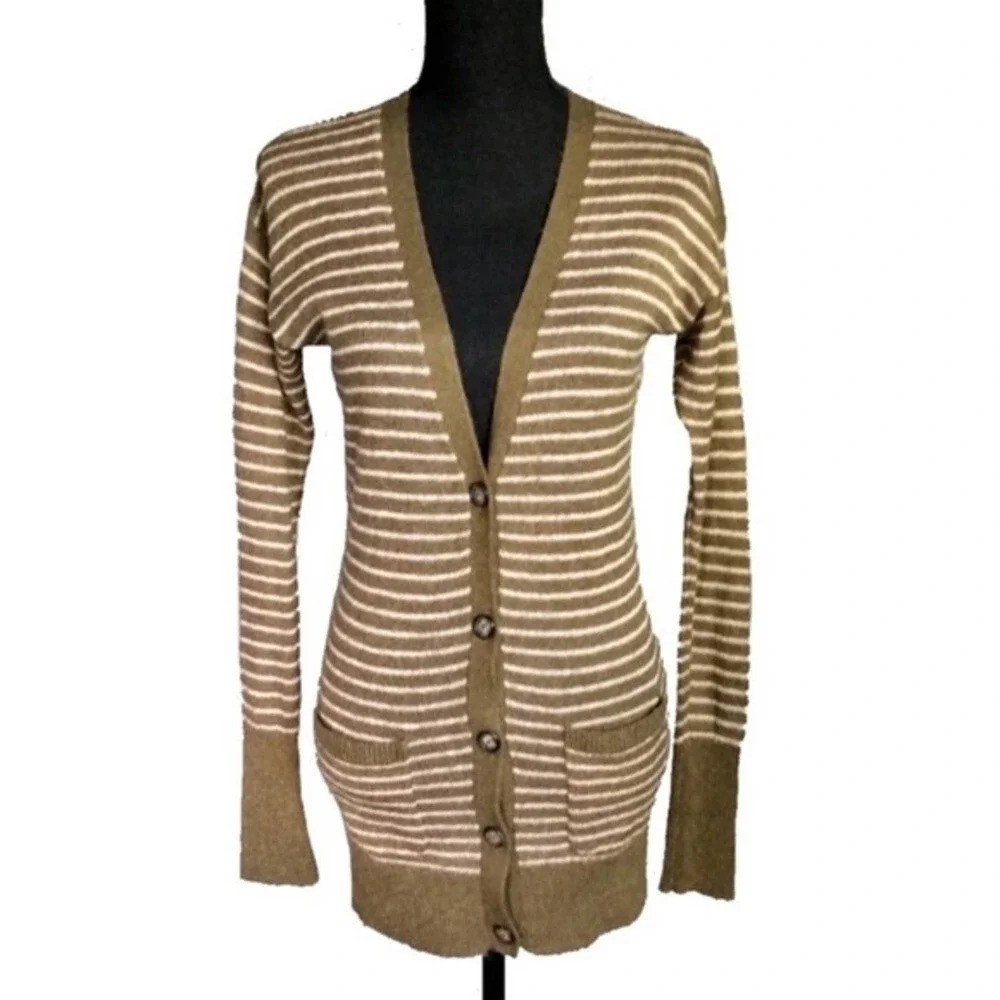 AERIE | Olive Pink Striped Cardigan Sweater XS - Picture 3 of 5